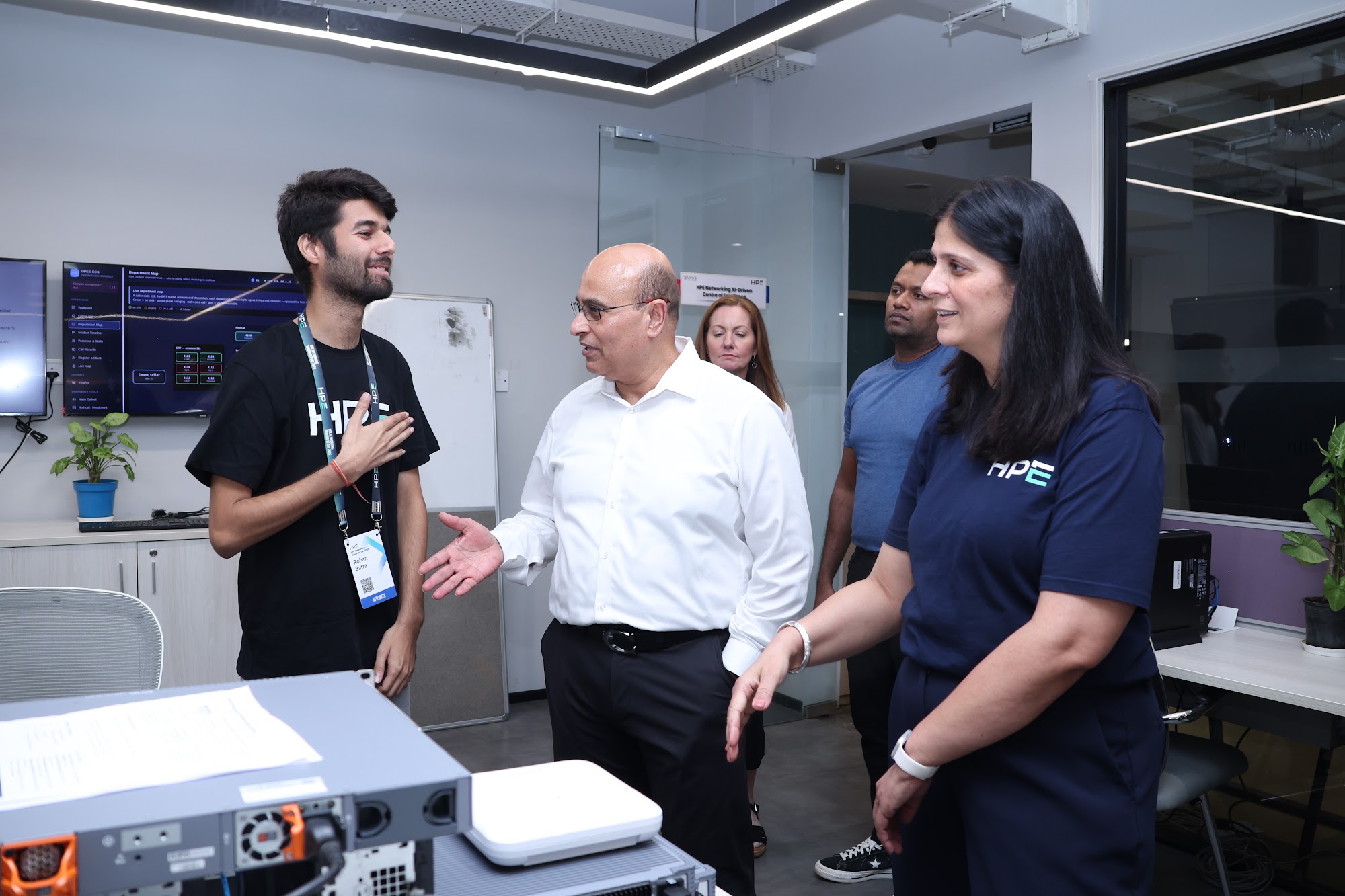Team HPE watching a live walkthrough of UPES-ECS at UPES.